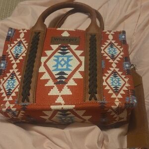 Wrangler Women's Red and Tan Patterned Tote